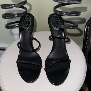 Rene Caovilla Cleo Leather embellished wraparound high heel